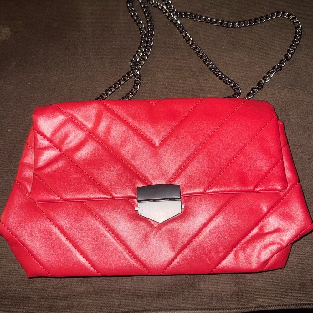 Red Quilted Chain Shoulder Bag
